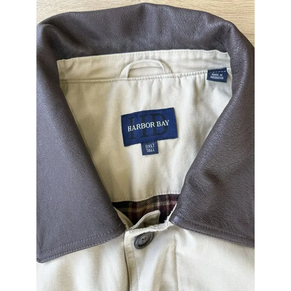 Harbor Bay Canvas Chore Coat/Jacket With Leather Collar Mens 3XLT Tall Beige